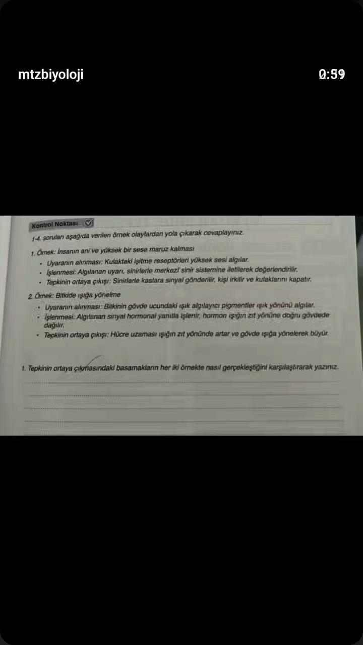 11. Sınıf MAARİF MODEL BİYOLOJİ KİTABINDAN BİR ÖRNEK