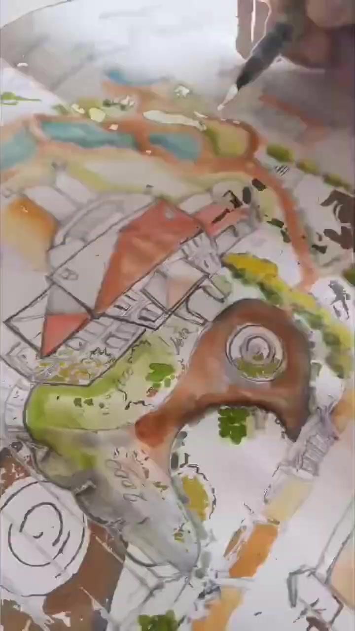 Artistik perpsektif ile 'Vaziyet Planı' +suluboya+Aquarell