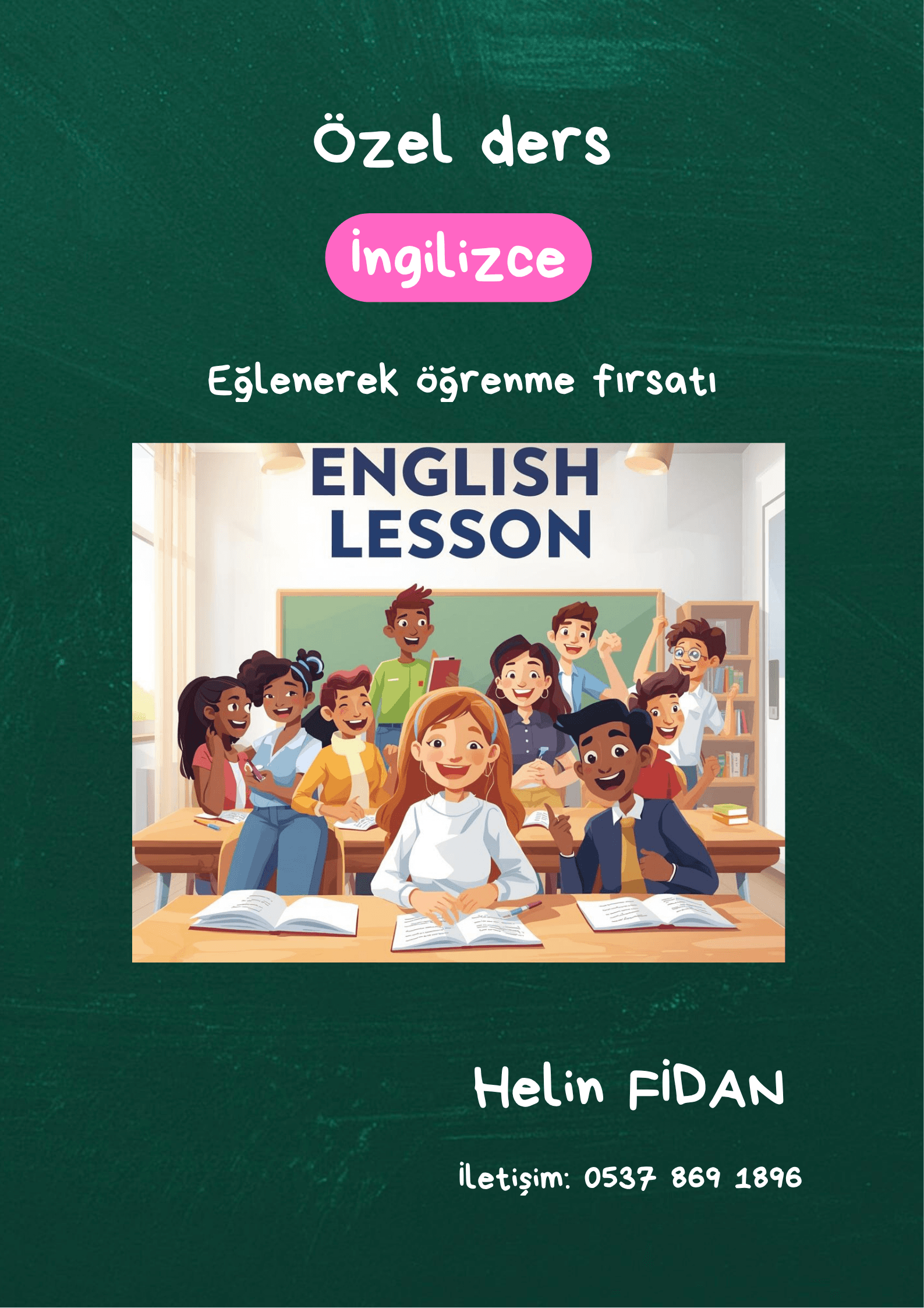 Yeşil ve Beyaz Renkli Özel Ders Duyuru Afiş